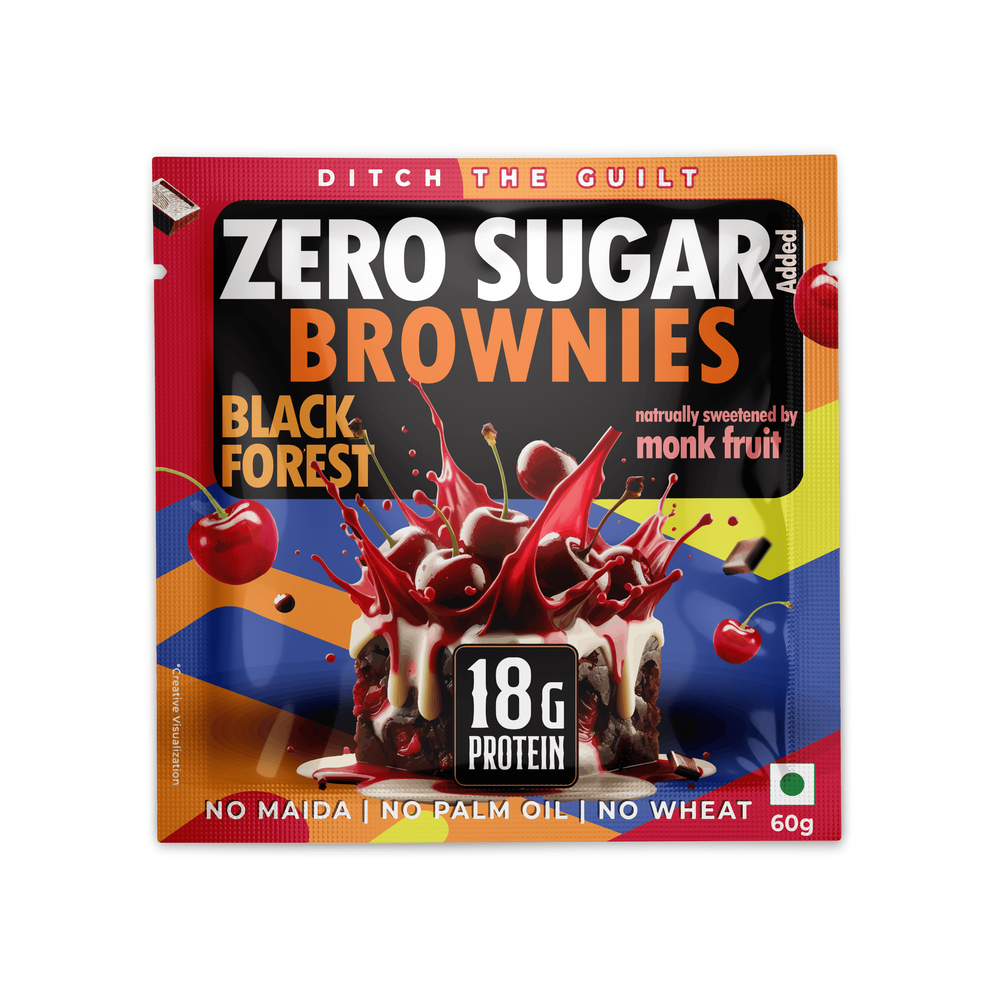 Black Forest - Protein Brownies - Sugar Free - High Protein & Low Net Carbs - No Oil - No Flour - No Palm Oil - No Maida. 60g